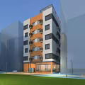 Modern Multistory Residential Building With Orange White Black Facade Balconies And Glass Front