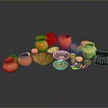 Handcrafted Sculpture Carving Pottery Art With Orange Red Vases Bowls And Decorative Plates