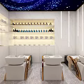 Modern Beauty Hair Salon Interior Design With Comfortable Styling Chairs Pendant Lights And Marble Flooring