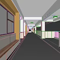 Bright Spacious School Corridor With Windows Benches And Outdoor Scenery