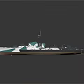 Detailed Warship 3D Model with White Teal and Brown Hull Superstructure Mast