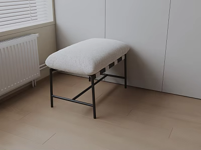 Stylish White Padded Side Table with Black Metal Frame White Blinds and Light Wood Floor 3d model