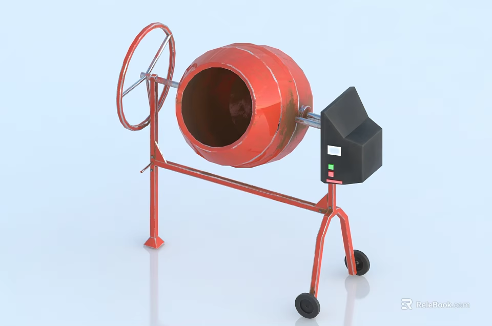 Red Industrial Concrete Mixer With Wheels And Control Box For Construction Use 3d model 