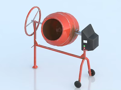 Red Industrial Concrete Mixer With Wheels And Control Box For Construction Use 3d model