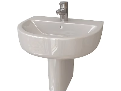 Elegant Modern White Ceramic Pedestal Washbasin with Chrome Faucet and Single Hole 3d model