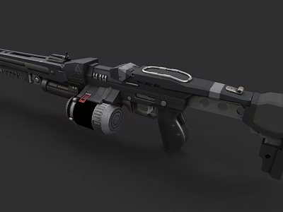 Futuristic Sci Fi Rifle with Long Barrel Mechanical Grip and Circular Component 3d model