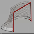 Hockey Goal Sports Equipment With Red Frame White Net Curved Design And Gray Base