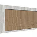 Modern Feature Wall Design With White Stone Frame And Wooden Slats Mountain Pattern 3d model