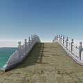 Stone Arch Bridge With White Railing Over Turquoise Water Under Blue Sky 3d model