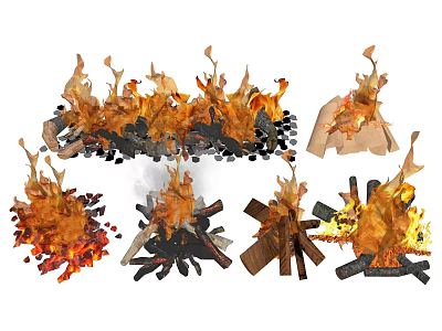 Different Styles of Fire Pit with Burning Wood Logs and Flaming Scenes 3d model