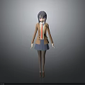 Anime Style Female Character with Blue Short Hair in Orange Coat White Shirt