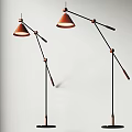 Modern Adjustable Arm Floor Lamp with Conical Copper Shade and Black Pole 3d model