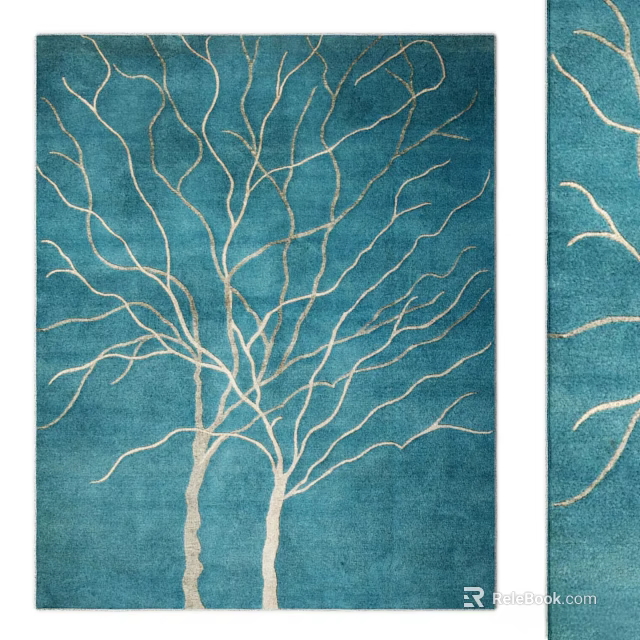 Elegant Blue Square Area Rug With White Tree Branch Design 3d model 