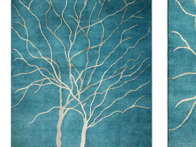 Elegant Blue Square Area Rug With White Tree Branch Design 3d model