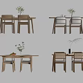 Modern Dining Table Set With Wooden Frames Rattan Chairs And Potted Plants