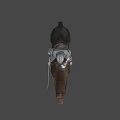 Detailed Fantasy Game Knight Character in Full Armor Riding Brown Horse