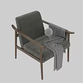 Stylish Leisure Chair With Wooden Frame Light Fabric Upholstery And Plaid Throw