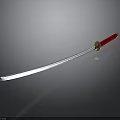 Katana Weapon Featuring Red Handle Golden Accent Long Slender Blade On Gray Background