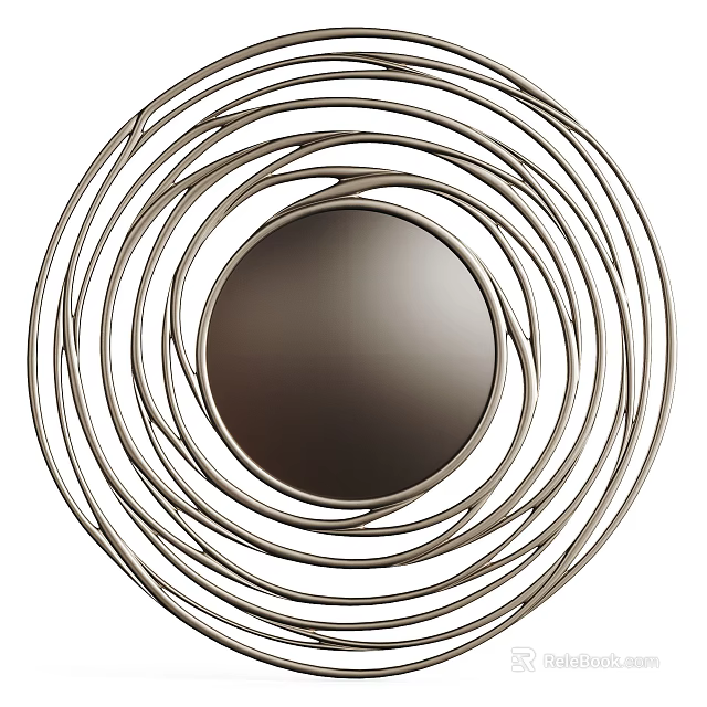 Stylish Decorative Mirror With Spiral Metal Frame And Circular Design 3d model 