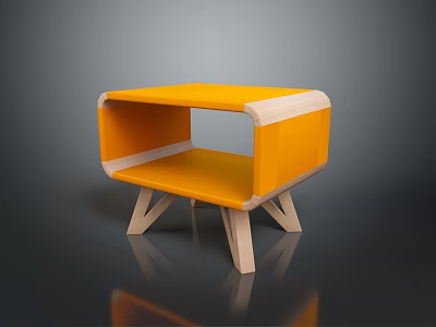 Modern Orange Side Table With Wooden Legs And Open Storage Shelf Design 3d model