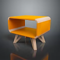Modern Orange Side Table With Wooden Legs And Open Storage Shelf Design