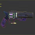 Futuristic Sci-Fi Revolver with Metallic Blue Finish and Purple Accents on Shiny Barrel and Grip