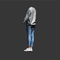 Stylish Blue Sweatshirt with Distressed Jeans and White Sneakers Casual Outfit