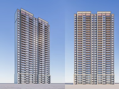 Two Modern High Rise Residential Buildings Exterior With Balconies And Glass Facades 3d model