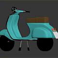3D Rendered Light Blue Scooter With Brown Seat And Dark Background Reflection