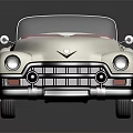 Vintage White Convertible Car With Red Interior Seats Chrome Grille And Round Headlights