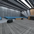 Spacious Modern Conference Room With Large Screen Black Seats And Wooden Walls