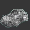 Woman Standing Next to Low Poly Blue Car on Gray Background