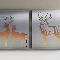 Decorative Metal Panels With Gradient Orange Yellow Deer Patterns And Grid Texture 3d model