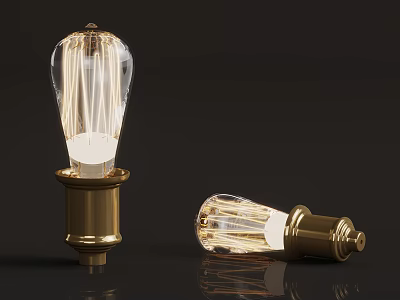 Vintage Light Bulbs With Clear Glass Gold Base And Filaments On Dark Background 3d model