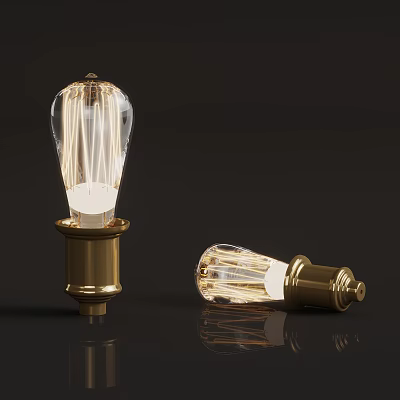 Vintage Light Bulbs With Clear Glass Gold Base And Filaments On Dark Background 3d model