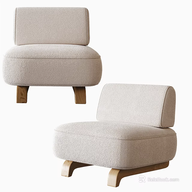 Light Beige Single Sofa With Soft Fabric Upholstery Modern Minimalist Rounded Design Wooden Legs 3d model 