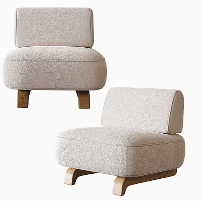 Light Beige Single Sofa With Soft Fabric Upholstery Modern Minimalist Rounded Design Wooden Legs 3d model