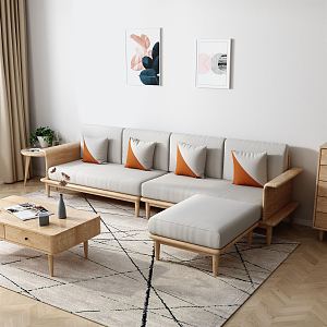 Nordic Corner Sofa Solid Wood Fabric Sofa 3d model