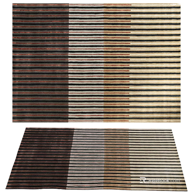 Modern Square Rug With Striped Patterns In Brown Beige And Black Tones 3d model 