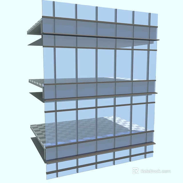 Modern Building Exterior Facade With Glass Curtain Wall Multi Layer Structure And Metal Frames 3d model 