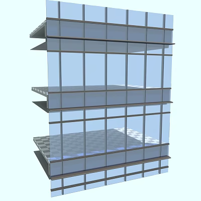 Modern Building Exterior Facade With Glass Curtain Wall Multi Layer Structure And Metal Frames 3d model