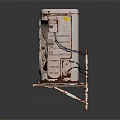 Rusty Off White Air Conditioner Outdoor Unit With Dual Fans And Weathered Surface