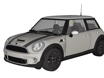 Silver Compact Car With Black Stripes Gray Roof And Black Wheels 3d model