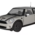 Silver Compact Car With Black Stripes Gray Roof And Black Wheels