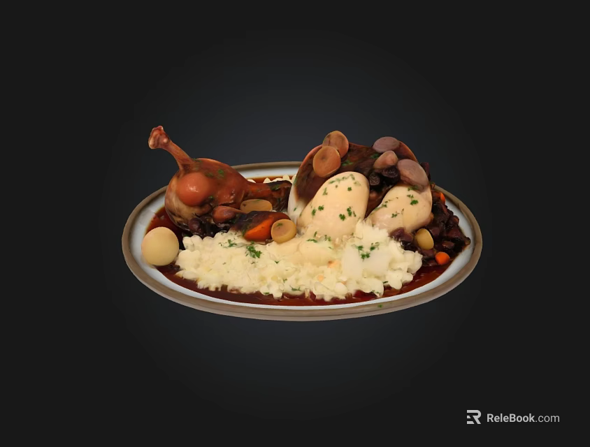 Savory Roasted Chicken Leg with Mashed Potatoes Mushrooms and Carrots 3d model 