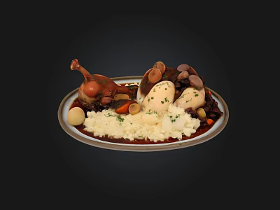 Savory Roasted Chicken Leg with Mashed Potatoes Mushrooms and Carrots 3d model