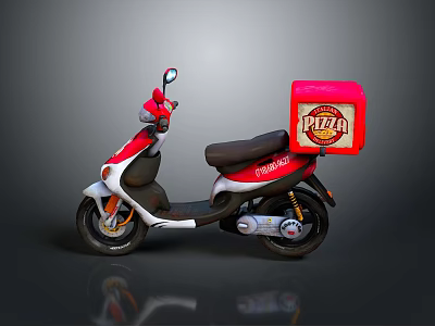 Red and White Motor Scooter Featuring Red Pizza Delivery Box On Rear 3d model