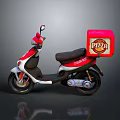 Red and White Motor Scooter Featuring Red Pizza Delivery Box On Rear