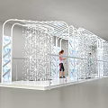 White Hollow Structure Installation With Transparent Elements And People Inside 3d model