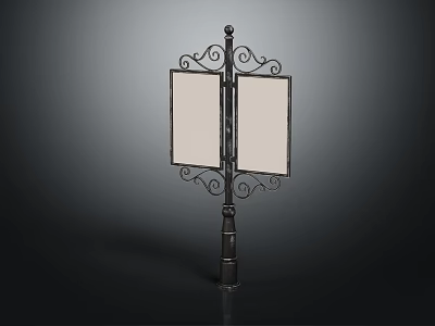 Vintage Iron Signpost With Two Blank Display Panels And Scroll Decorations 3d model